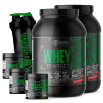 Combo 2x Whey Protein Charged 900g+ Glutamina 100g + Bcaa 100g+ Creatina 100g + Shaker 600ml