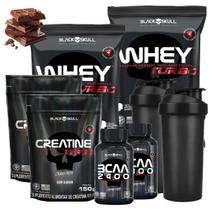 Combo 2x Whey Protein + Creatina + Bcaa Black Skull + Coqueteleira