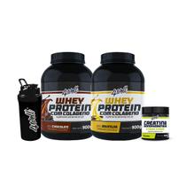 Combo 2x Whey Protein - Sabor Chocolate e Baunilha 900g + Creatina 300g + Coqueteleira - 4well Combo 2x Whey Protein - Sabor Chocolate e Baunilha 900g + Creatina 300g + Coqueteleira - 4well