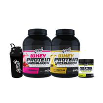Combo 2x Whey Protein - Sabor Morango e Baunilha 900g + Creatina 300g + Coqueteleira - 4well Combo 2x Whey Protein - Sabor Morango e Baunilha 900g + Creatina 300g + Coqueteleira - 4well