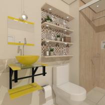 Combo 2x1 gabinete de vidro 40cm ap com cuba redonda amarelo + torneira cromada