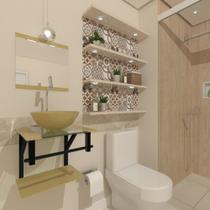 Combo 2x1 gabinete de vidro 40cm ap com cuba redonda champanhe + torneira cromada