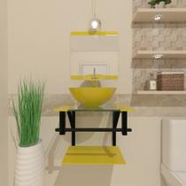 Combo 2x1 gabinete de vidro 40cm ap com cuba redonda + torneira monocomando amarelo