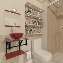 Combo 2x1 gabinete de vidro 40cm ap com cuba redonda vermelho cereja + torneira cromada