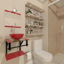 Combo 2x1 gabinete de vidro 40cm ap com cuba redonda vermelho ferrari +torneira cromada