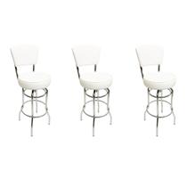 Combo 3 Banquetas Bar cromada Bancada Média Altura 65cm Giratória Encosto estofado Assento grosso branco Combo 3 Banquetas Bar cromada Bancada Média Altura 65cm Giratória Encosto estofado Assento grosso branco