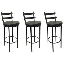 Combo 3 Banquetas Rafaela - Redonda Altura 65cm para Bar e Cozinha Preta com Assento Confortável cor Preto