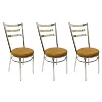 Combo 3 Cadeiras de Cozinha Redonda com Reforço Cromada Assento Grosso cor Caramelo