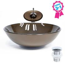 Combo 3 em 1 - Cuba de Vidro Redonda 42cm Milão + Torneira Ibiza + Válvula Beirute