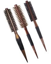 Combo 3 escovas térmicas madeira cabo pontiagudo 38/34/30MM