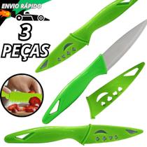 Combo 3 Faca Colorida de Cozinha Aço Inox Com Capa Proteção Para Frutas Legumes Salada
