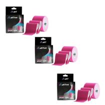 Combo 3 Fita Tapping Pós Cirurgia Bandagem 5x5cm Rosa Aktive