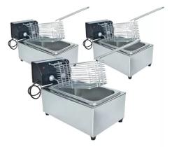Combo 3 Fritadeira Elétrica Óleo Inox Cuba 3l C/ Termostato Combo 3 Fritadeira Elétrica Óleo Inox Cuba 3l C/ Termostato