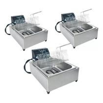 Combo 3 Fritadeira Elétrica Profissional Inox 5L Óleo 220V