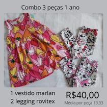 Combo 3 peças 1 ano vestido e calça legging