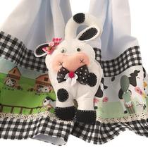 Combo 3 Peças 2 Panos de Prato e 1 Vaquinha de Enfeite