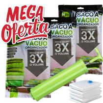 Combo 3 Peças Organizador a Vacuo 50x60 E Bomba Proteção Da Umidade Poeira Para Mala Guarda Roupa