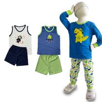 Combo 3 Pijamas Infantis Menino 2 Verão+1 inverno - 6 Peças