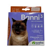 Combo 3 Pipetas Pulgas Vermes Sarna Ourofino Banni 3 Gato Adulto 2,6 a 7,5kg Combo 3 Pipetas Pulgas Vermes Sarna Ourofino Banni 3 Gato Adulto 2,6 a 7,5kg
