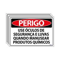 Combo 3 Placas De Perigo Use Óculos De Segurança E Luvas Quando Manusear Produtos Químicos 30x20 Ecom IA - SP40 F9e