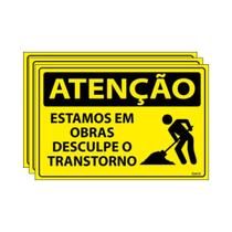 Combo 3 Placas De Sinalização Atenção Estamos Em Obras Desculpe O Transtorno 30x20 Ecom IA - SA112 F9e
