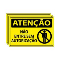 Combo 3 Placas De Sinalização Atenção Não Entre Sem Autorização 30x20 Ecom IA - SA82 F9e