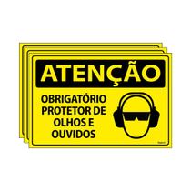 Combo 3 Placas De Sinalização Atenção Obrigatório Protetor De Olhos E Ouvidos 30x20 Ecom IA - SA31 F9e