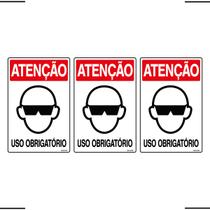 Combo 3 Placas De Sinalização Atenção Óculos Uso Obrigatório 20x30 Ekomunike - S-202 F9e