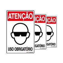 Combo 3 Placas De Sinalização Atenção Óculos Uso Obrigatório 20x30 Qi Comunicação - S-202 Q1a