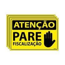 Combo 3 Placas De Sinalização Atenção Pare Fiscalização 30x20 Ecom IA - SA86 F9e