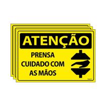 Combo 3 Placas De Sinalização Atenção Prensa Cuidado Com As Mãos 30x20 Ecom IA - SA14 F9e