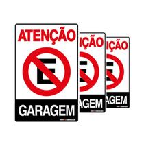 Combo 3 Placas De Sinalização Atenção Proibido Estacionar Garagem 20x30 Qi Comunicação - P-4 Q1a