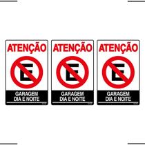 Combo 3 Placas De Sinalização Atenção Proibido Estacionar Garagem Dia E Noite 20x30 Ekomunike - P-4/1 F9e