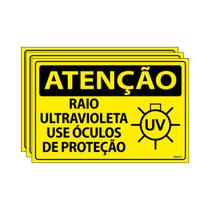Combo 3 Placas De Sinalização Atenção Raio Ultravioleta Use Óculos De Proteção 30x20 Ecom IA - SA28 F9e