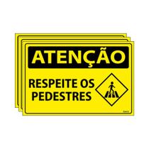 Combo 3 Placas De Sinalização Atenção Respeite Os Pedestres 30x20 Ecom IA - SA50 F9e