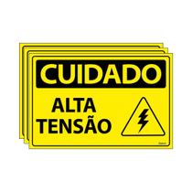 Combo 3 Placas De Sinalização Cuidado Alta Tensão 30x20 Ecom IA - SC42 F9e