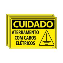 Combo 3 Placas De Sinalização Cuidado Aterramento Com Cabos Elétricos 30x20 Ecom IA - SC129 F9e