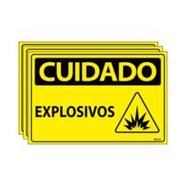 Combo 3 Placas De Sinalização Cuidado Explosivos 30x20 Ecom IA - SC137 F9e