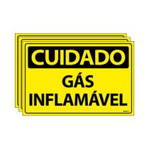Combo 3 Placas De Sinalização Cuidado Gás Inflamável 30x20 Ecom IA - SC52 F9e