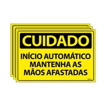 Combo 3 Placas De Sinalização Cuidado Início Automático Mantenha As Mãos Afastadas 30x20 Ecom IA - SC20 F9e