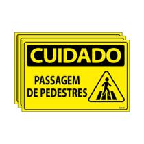 Combo 3 Placas De Sinalização Cuidado Passagem De Pedestres 30x20 Ecom IA - SC116 F9e