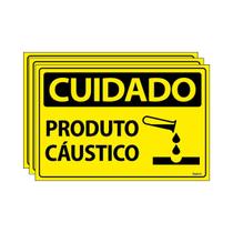 Combo 3 Placas De Sinalização Cuidado Produto Cáustico 30x20 Ecom IA - SC39 F9e