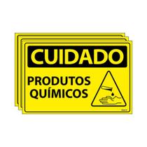 Combo 3 Placas De Sinalização Cuidado Produtos Químicos 30x20 Ecom IA - SC124 F9e