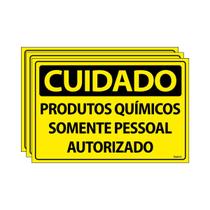 Combo 3 Placas De Sinalização Cuidado Produtos Químicos Somente Pessoal Autorizado 30x20 Ecom IA - SC13 F9e