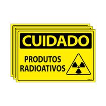 Combo 3 Placas De Sinalização Cuidado Produtos Radioativos 30x20 Ecom IA - SC123 F9e