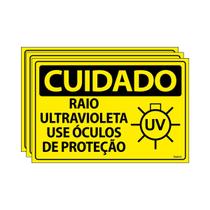 Combo 3 Placas De Sinalização Cuidado Raio Ultravioleta Use Óculos De Proteção 30x20 Ecom IA - SC36 F9e