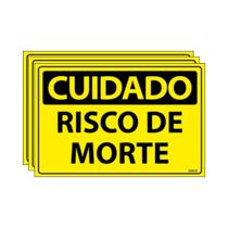 Combo 3 Placas De Sinalização Cuidado Risco De Morte 30x20 Ecom IA - SC77 F9e