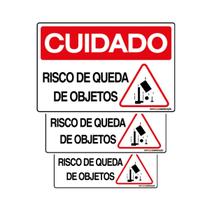 Combo 3 Placas De Sinalização Cuidado Risco De Queda De Objetos 30x20 Qi Comunicação - S-226/2 Q1a
