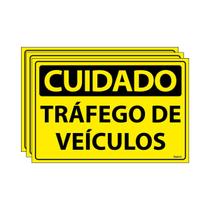 Combo 3 Placas De Sinalização Cuidado Tráfego De Veículos 30x20 Ecom IA - SC8 F9e