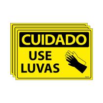 Combo 3 Placas De Sinalização Cuidado Use Luvas 30x20 Ecom IA - SC32 F9e
